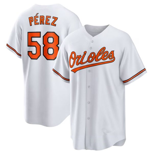 Baltimore Orioles #58 Salvador Perez White Home Replica Player Baseball Jerseys